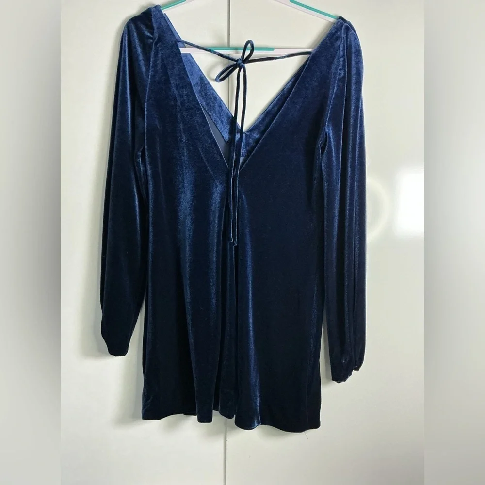 Free People Velvet Backless Dress in Deep Blue 0133